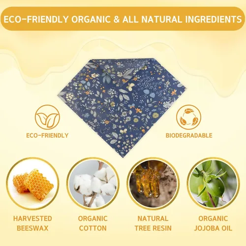 Vista 9 de Envoltura de cera de abeja reutilizable, paquete de 9 envolturas para alimentos, envolturas ecológicas de cera de abeja con bolsa de malla