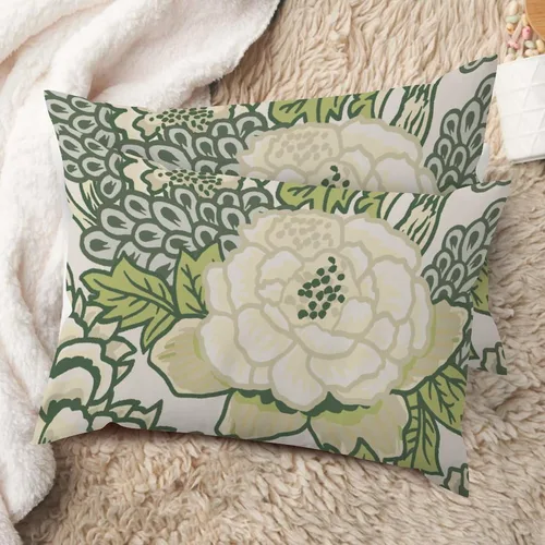 Vista 76 de Juego de 2 almohadas coloridas de estilo chinoiserie, color rosa intenso, azul real, peonía, floral, blanco, lino, estilo chinoiserie, para sofá