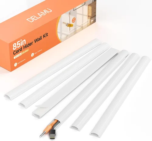 Vista 18 de Kit de ocultación de cables Delamu para pared con adhesivo, cubierta de alambre de múltiples funciones, 42.5 pulgadas para ocultar cables en Blanco
