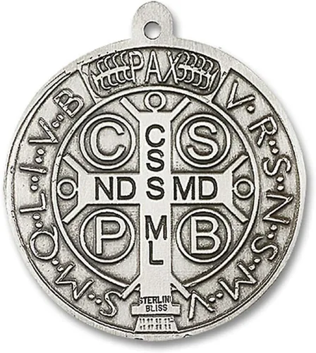 Vista 2 de Heartland - Medalla de San Benito para hombre de plata de ley, tamaño grande