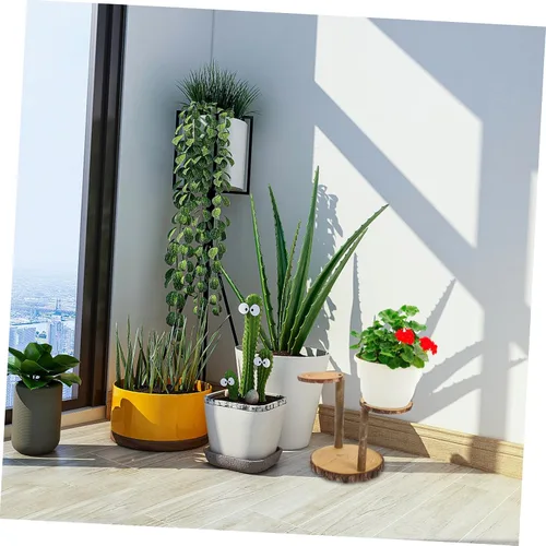Vista 9 de Kisangel Soporte de madera maciza para macetas de plantas de múltiples capas decorativo para plantas