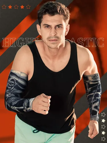 Vista 26 de Boao 20 piezas de mangas de brazo de enfriamiento para hombre, manga larga sin dedos, antideslizante, protección UV, mangas temporales para tatuajes