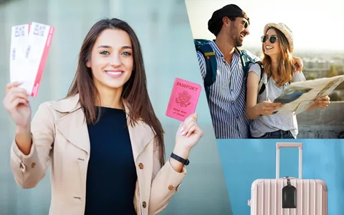 Vista 7 de Funda para pasaporte, cartera con bloqueo RFID, funda de piel para tarjetas, accesorios de viaje para mujeres y hombres, negro