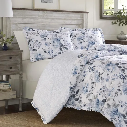 Vista 4 de Laura Ashley Home - Juego de funda de edredón tamaño individual, ropa de cama reversible de algodón con funda a juego, decoración ligera del hogar