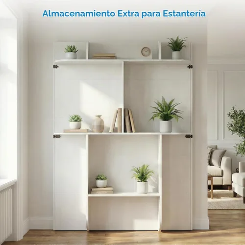 Vista 8 de Mjkone Cama Murphy de pared tamaño Queen con estante de almacenamiento Blanco