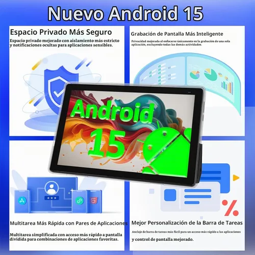 Vista 2 de Tablet Android 15 de 10 pulgadas, 8GB RAM 32GB ROM Potente CPU de cuatro núcleos, pantalla de resolución 1280* 800 Tablet PC, cámara de 8MP