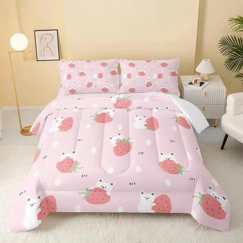 Vista 26 de QOOMO Edredón floral de gato tamaño Twin, juego de ropa de cama de gato rosa para niños, adolescentes y niñas, juego de ropa de cama de 3 piezas