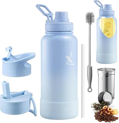 Vista 5 de Lexlion Botella de agua de 14 onzas, de acero inoxidable con aislamiento de triple pared, resistente al olor y a la tensión, botella reutilizable, 1