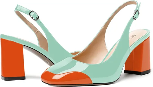 Vista 6 de MODENCOCO Zapatos de tacón alto con hebilla para mujer, con puntera cuadrada, cómodos, a la moda, con tacón alto, 3.3 pulgadas