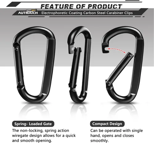 Vista 2 de AUTMATCH Carabiner Clips 3" - Heavy Duty Spring Snap Hook Clips Negro (estilo platy)
