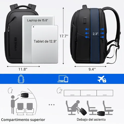 Vista 2 de Mochila de viaje para laptop expandida, Negro, Grande, Mochila expandida