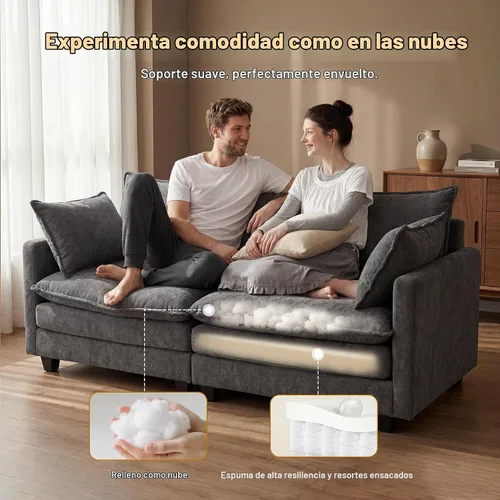 Vista 3 de Juego de sofá de 77" de chenilla en forma de nube con cojines, sofá cama de asiento profundo para apartamentos, 2 plazas que ahorra espacio con Gris