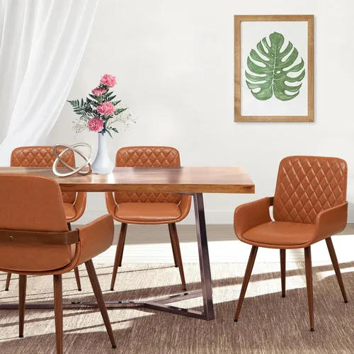 Vista 9 de LUNLING Sillas de Comedor Modernas de Mediados de Siglo de Cuero Sintético, Sillas con Asiento Tapizado y Patas de Metal, Silla de Cocina de Cuero