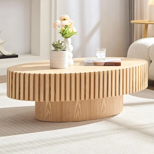 Vista 3 de Mesa auxiliar de 43.31 pulgadas para sala de estar, moderna mesa de centro redonda pequeña con hecha a mano para apartamentos de espacio pequeño