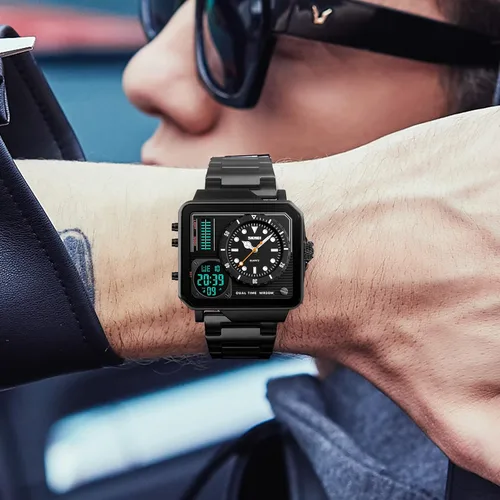 Vista 6 de SKMEI Men's Digital Sports Watch, LED Square Large Face Analog Quartz Wrist Watch with Multi-Time Zone Waterproof Stopwatch