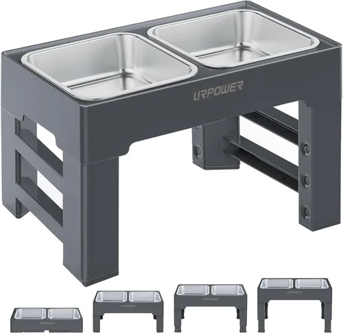 Vista 10 de URPOWER Cuencos elevados para perros, soporte de cuenco elevado ajustable Negro carbón