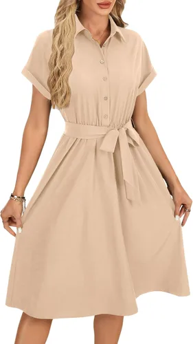 Vista 4 de Vrtige Vestido camisero midi de manga corta con cuello y botones para mujer