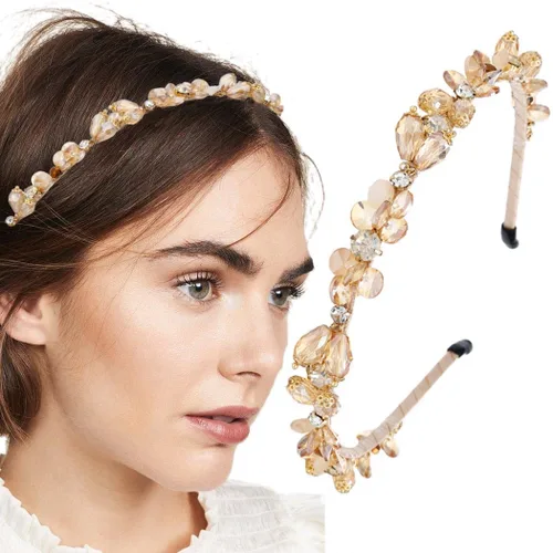 Vista 11 de Diademas barrocos de diamantes de imitación púrpura fina banda para el cabello con cuentas de cristal brillante para mujer (morado)