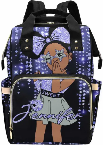 Vista 28 de Bolsa de pañales personalizada con purpurina brillante, color rosa, oro rosa, rubor, con nombre, bolsas de pañales de viaje, mochila casual