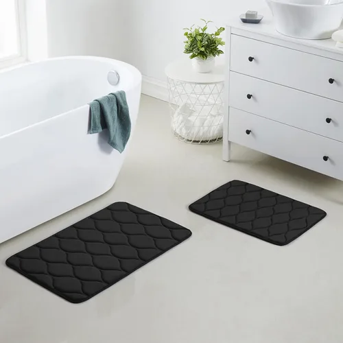 Vista 24 de Yafa Home Fashion 1 alfombra de baño de 17 x 24 pulgadas, espuma viscoelástica, absorbente de agua y antideslizante, color negro