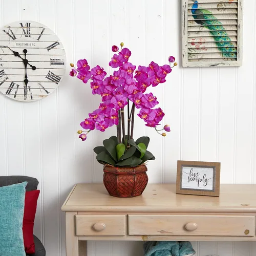 Vista 3 de Nearly Natural Phalaenopsis con florero decorativo Arreglo floral de seda