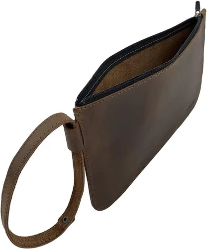 Vista 3 de Heather's, Bolso de mano rústico hecho a mano de cuero de grano completo - Guarda pequeños objetos de valor en esta funda de viaje, bolsa