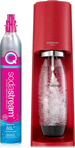 Vista 4 de SodaStream Terra - paquete para agua con gas (rojo), con CO2, botellas DWS y sabores Bubly Drops