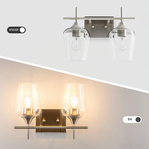 Vista 3 de VONLUCE Lámpara de tocador de baño, lámpara de baño de 2 luces sobre el Níquel