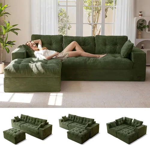 Vista 10 de MAXYOYO Sofá modular modular en forma de L de 96 pulgadas con otomana, sofá sin hueso con cojín en capas, sofá tapizado en una caja, combinación
