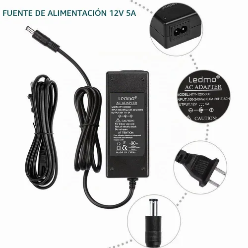 Vista 2 de LEDMO Adaptador de fuente de alimentación LED de 12V 5A 60W AC 100-240V a DC 12V Transformers US Plug LED Driver para luz LED de 12V y electrónica