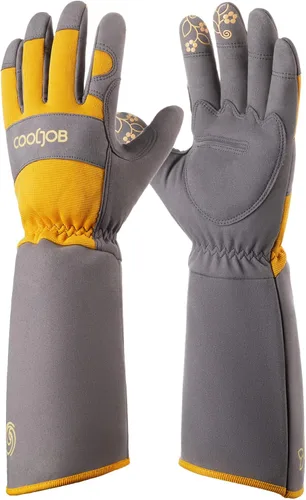 Vista 10 de COOLJOB Guantes de jardín para poda de rosas a prueba de espinas para hombres, guantes de manga larga acolchados para trabajo de jardín