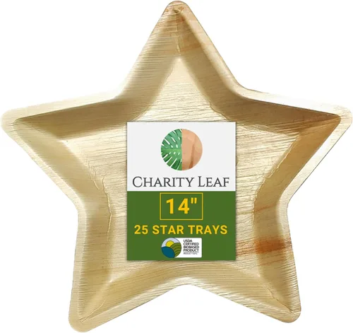 Vista 8 de Charity Leaf - Platos desechables de hoja de palma de 14 pulgadas (paquete de 5) platos para servir como bambú, tablas desechables, vajilla