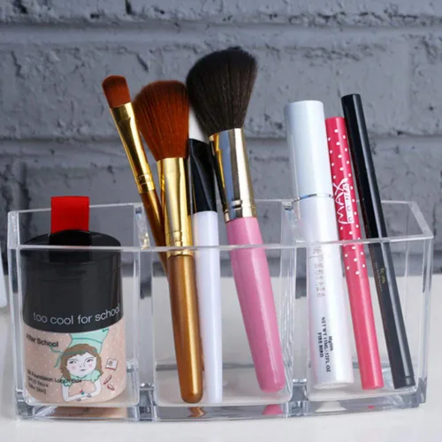 Vista 3 de Organizador de brochas de maquillaje acrílico con 3 ranuras