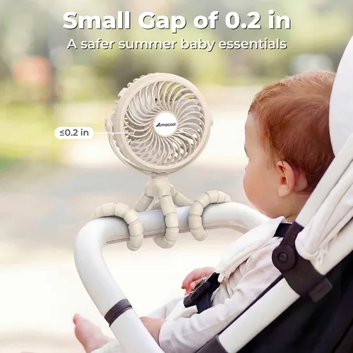 Vista 2 de AMACOOL Ventilador de cochecito a pilas, esenciales de viaje para bebés para la playa, Disney, para recién nacidos, regalos de baby shower, búsqueda