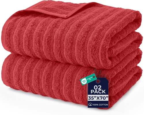 Vista 16 de DAN RIVER Paquete de 2 sábanas de baño de 35x70 pulgadas, sábanas de baño jumbo acanaladas para adultos, toallas grandes gruesas y absorbentes