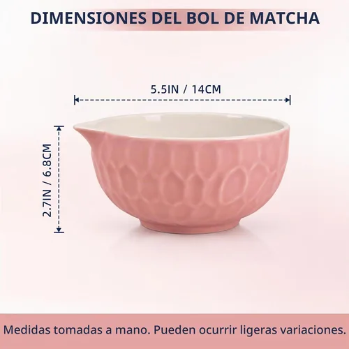 Vista 4 de Cuenco de Matcha con canalón, Chawan de cerámica de estilo japonés para Rosa