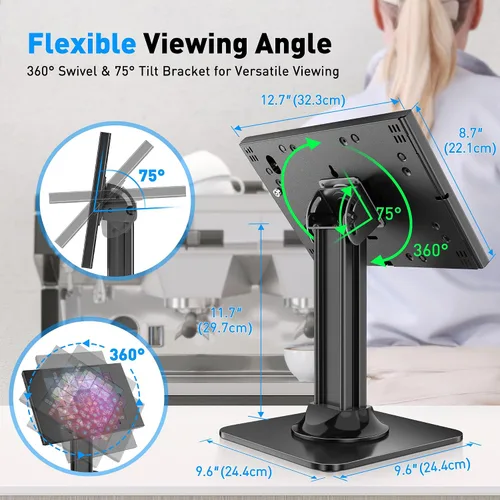 Vista 4 de AboveTEK Soporte antirrobo para quiosco para iPad – Soporte de seguridad para iPad POS y soporte para tableta con bloqueo – Base resistente, giro