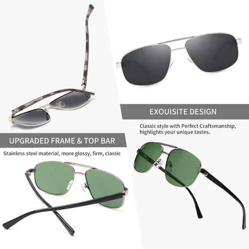 Vista 4 de JIM HALO Gafas de sol polarizadas de aviador para hombres y mujeres, gafas de sol clásicas militares para conducción, protección UV400