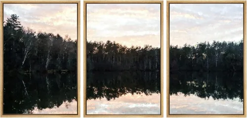 Vista 11 de SIGNWIN Lienzo enmarcado para pared, juego de arte nublado de tormenta, cielo, bosque otoñal, árboles, rústico, naturaleza, fotografía, realismo