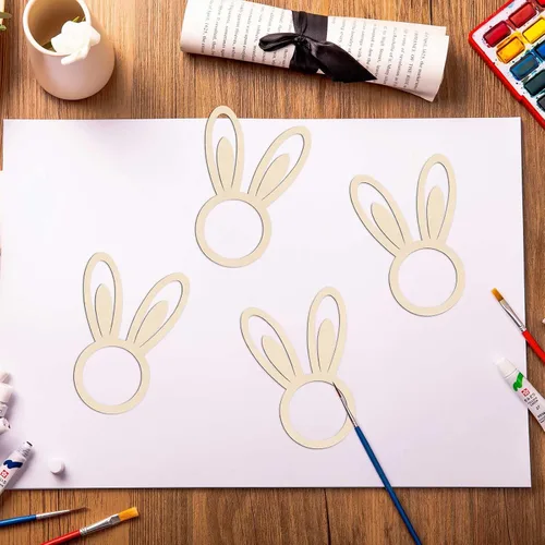 Vista 4 de 20 servilleteros de madera de Pascua con forma de conejito de madera en forma de oreja, servilleteros con forma de conejo, tarjetas de lugar