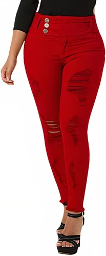 Vista 2 de Flamingals Pantalones de mezclilla con botones y cintura alta para mujer