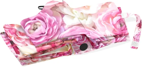 Vista 4 de Paraguas plegable auto abierto compacto sol lluvia paraguas rosa flores rosa para mujeres hombres niños viaje sombrilla sol protección UV viento