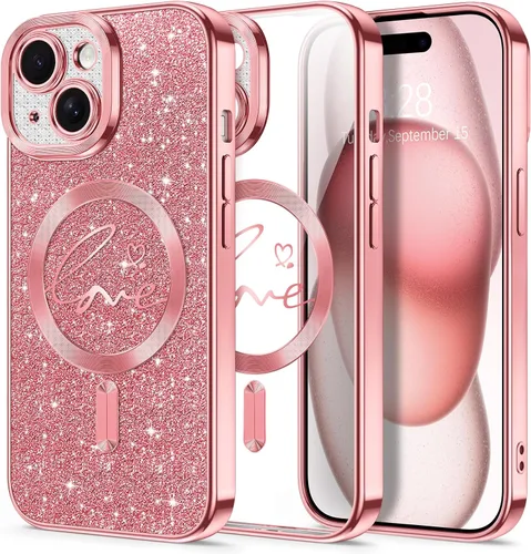 Vista 44 de Hython Funda para iPhone Air con purpurina, compatible con MagSafe Love Heart fundas magnéticas transparentes para teléfono para mujeres y niñas