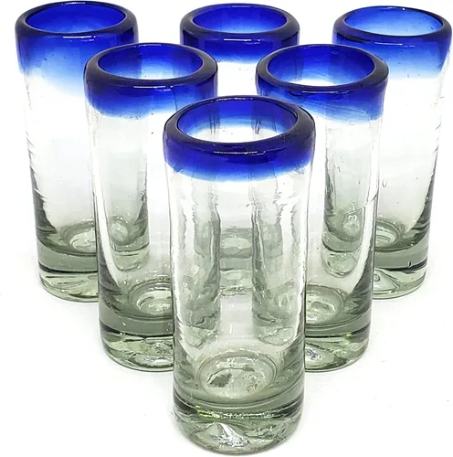 Vista 9 de Vasos de 10 onzas con borde azul cobalto (juego de 6), vidrio reciclado, sin plomo, sin toxinas (Tumbler)