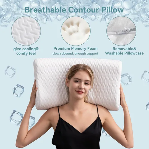 Vista 5 de WEUP Almohada de espuma viscoelástica de contorno para aliviar el dolor de cuello, almohadas cervicales para dormir de lado, almohada ergonómica