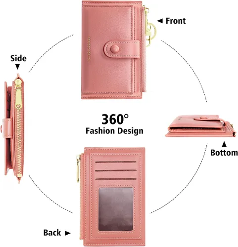 Vista 4 de OIDERY Cartera pequeña para mujer con bloqueo RFID plegable de cuero delgada con bolsillo con cremallera con ventana de identificación