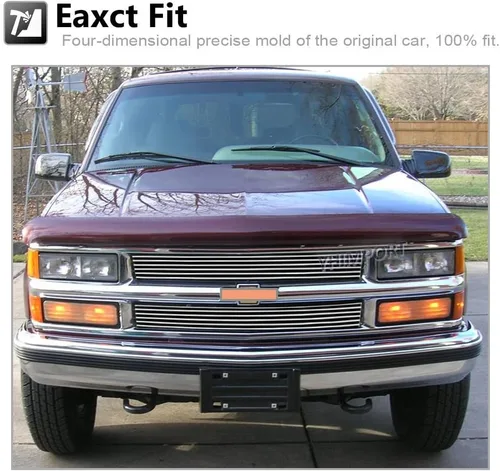 Vista 6 de Parrilla frontal cromada para Chevy C K Pickup Suburban Blazer Tahoe Billet Grill Combo Al Sólido pulido (2 piezas)