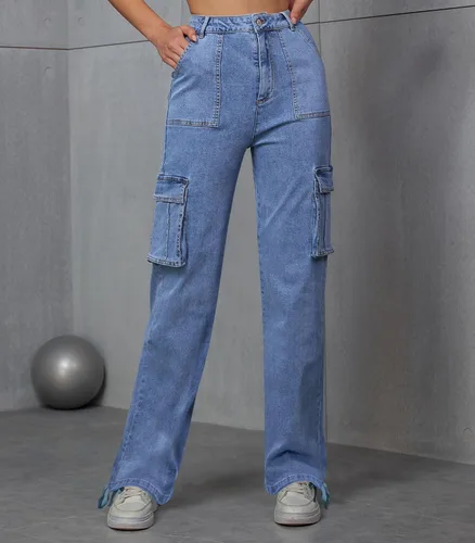 Vista 3 de ZMPSIISA Pantalones cargo de cintura alta para mujer, pantalones casuales de pierna ancha, 6 bolsillos, pantalones militares de combate