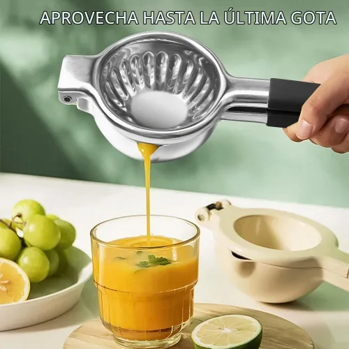 Vista 2 de Exprimidor de limón de acero inoxidable, exprimidor de limón y frutas con asas de silicona, exprimidor manual grande de cítricos