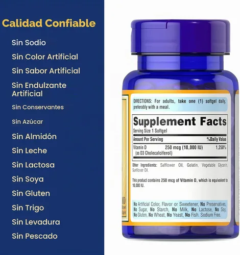 Vista 6 de Puritan's Pride Vitamina D3 Premium Sunvite™ Mega-Potencia 10,000 UI